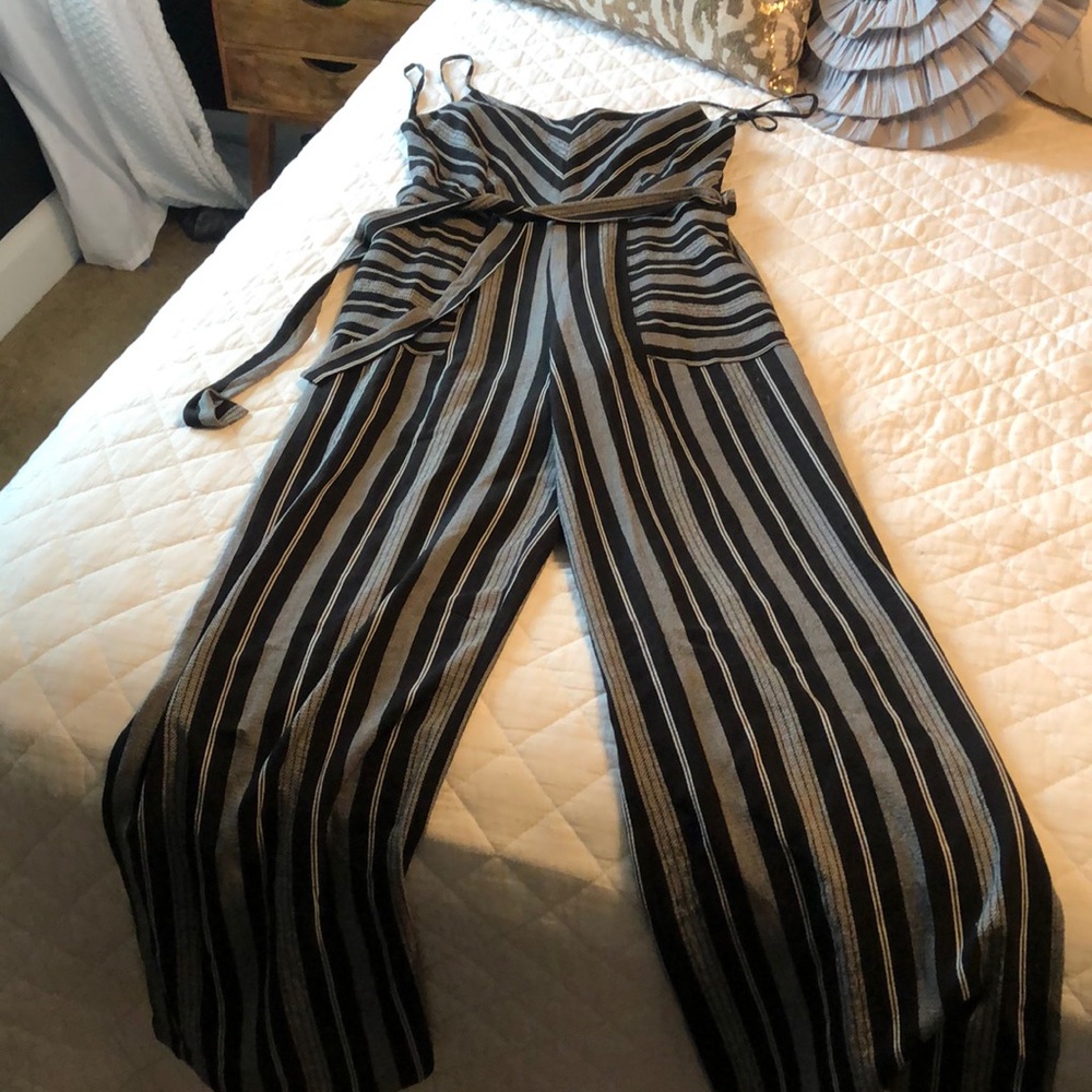 Black and white striped pants jumpsuit